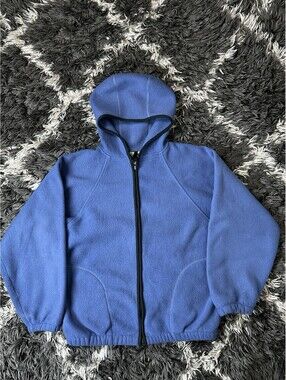 Vintage 80s L.L. Bean Blue Full Zip Hooded Fleece Jacket Made in USA Mens M
